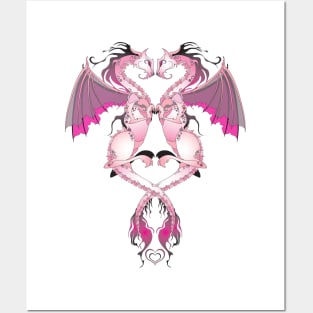 Pink Love Dragons Posters and Art